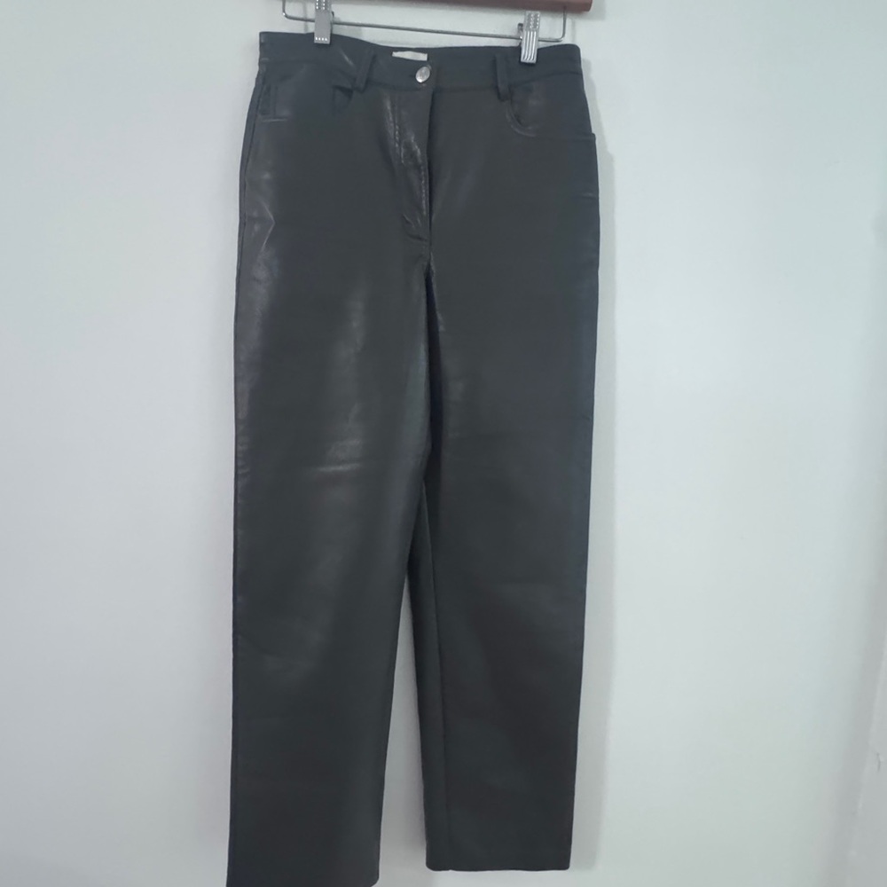 Aritzia Wilfred Rich Dark Brown Vegan LeatherStraight Leg Pants Size Small